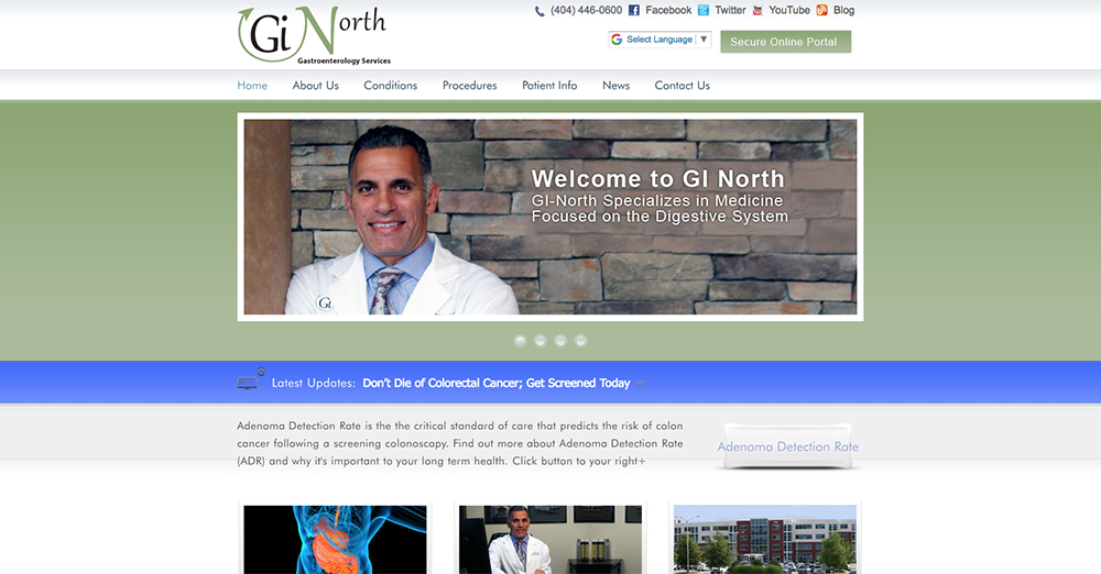 image of the home page of GI North | Definitive Medical Marketing