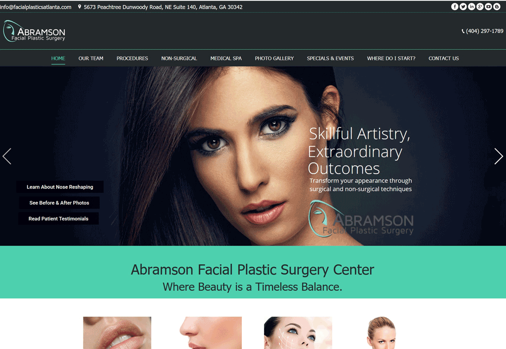 Abramson Facial Plastic Surgery Center website top of page 1
