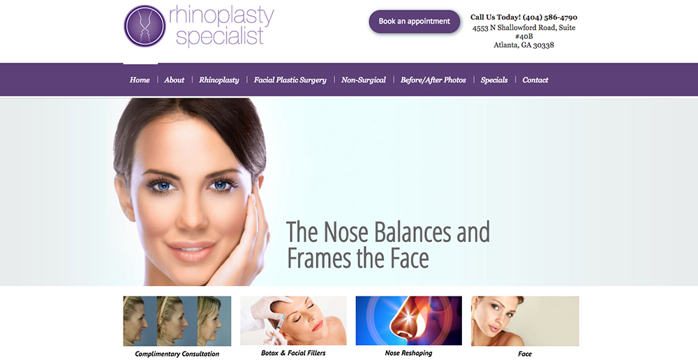 image of the home page for Rhinoplasty Specialist of Atlanta