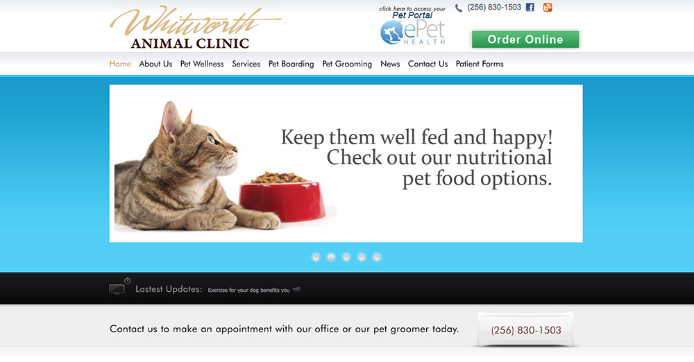 image of the home page for Whitworth Animal Clinic’s website