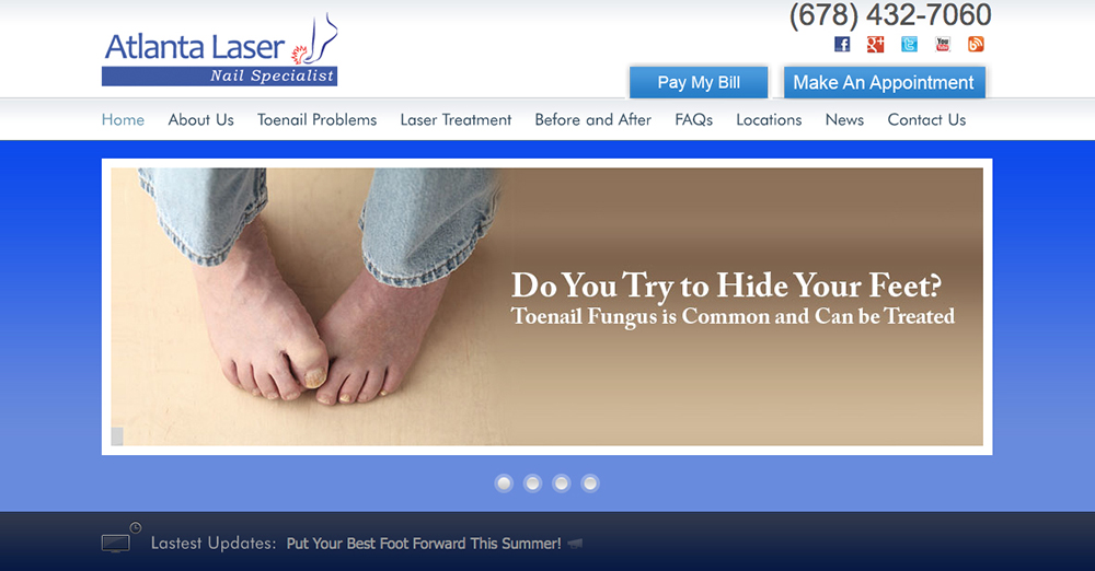 image showing a screen shot of the Atlanta Laser Nail Specialist's web home page