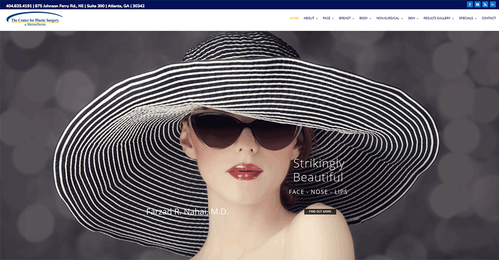 image of the home page for The Center for Plastic Surgery at MetroDerm